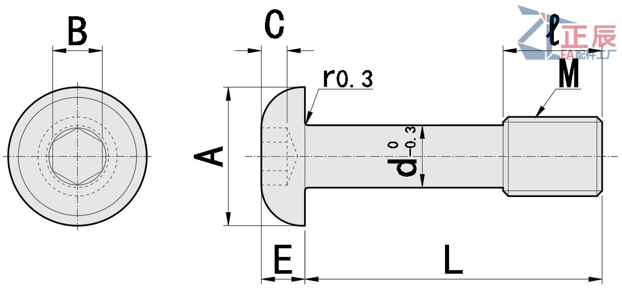 สกรูยึดหัวกระดุม Hex Drive สเตนเลส CBBT