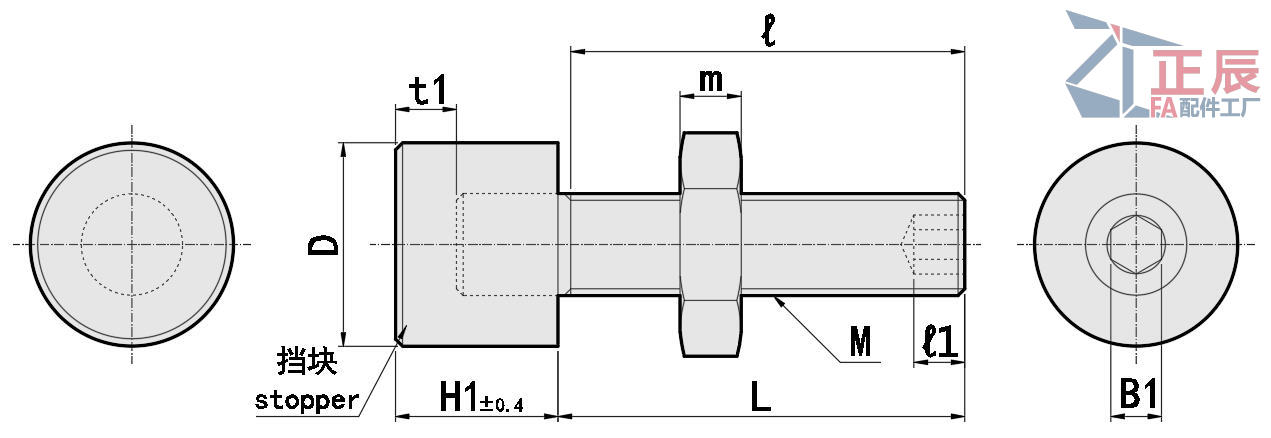 สต๊อปเปอร์โบลท์ ปลาย ซ็อกเก็ตหกเหลี่ยม พร้อม กันชน ยูรีเทน UNBH UNBHH