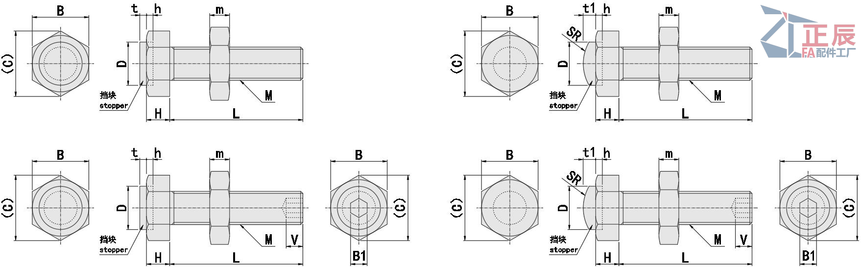 โบลท์สต็อปเปอร์พร้อมกันชน ทรงตรง มาตรฐาน UST SUST LUST PUST PSST