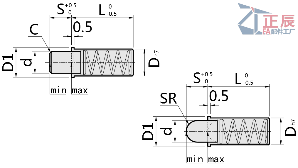 ลูกดันสปริงหน้าแปลนสแตนเลส Micro Short MPFS
