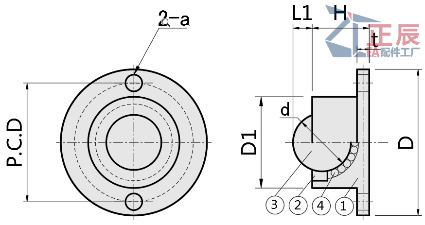 สเตนเลสสตีล BCHF Flange Mount Ball Transfer 