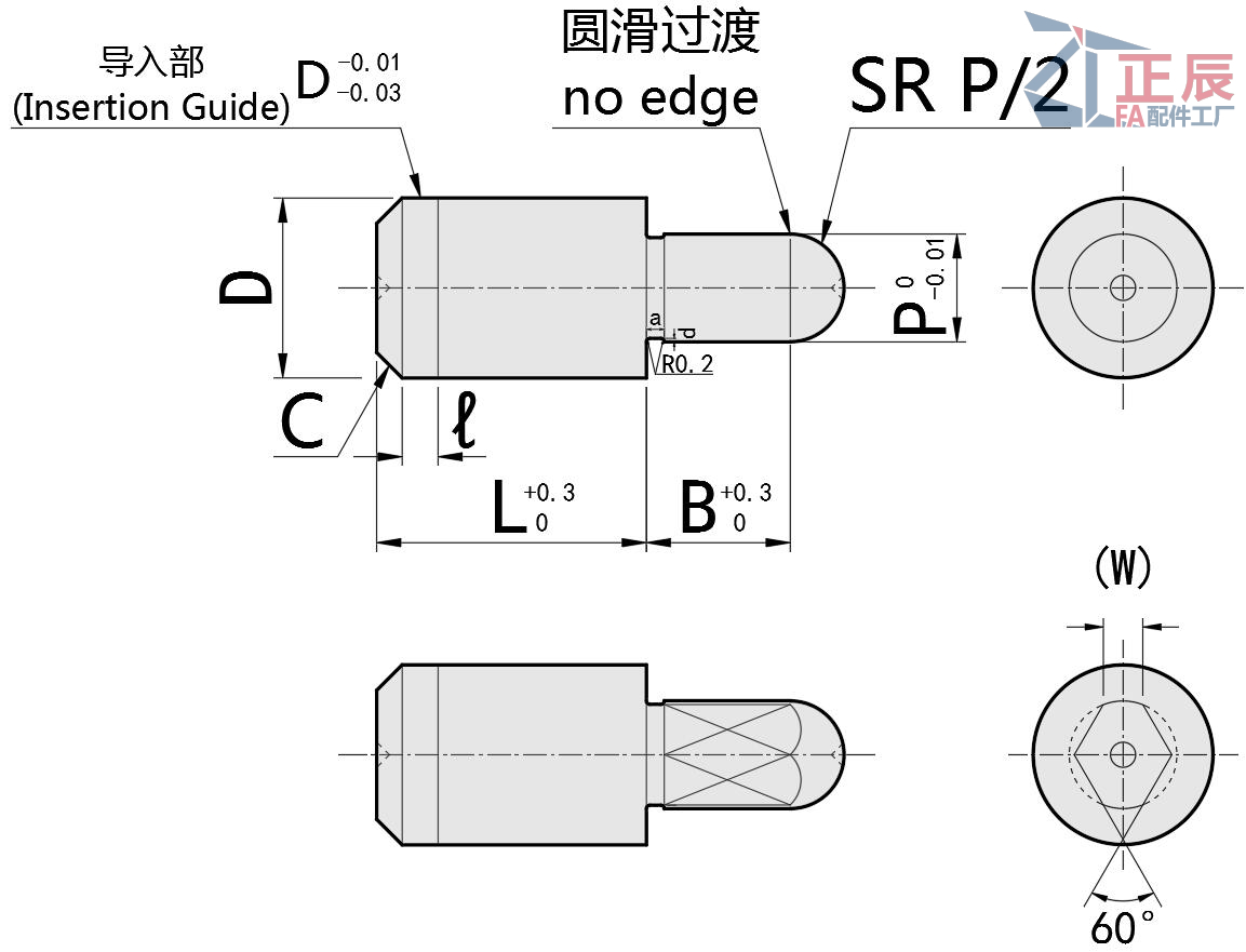 หมุดกำหนดตำแหน่ง หัวเล็ก หัวกลม / หัวเพชร ทรงกลม JPQSB